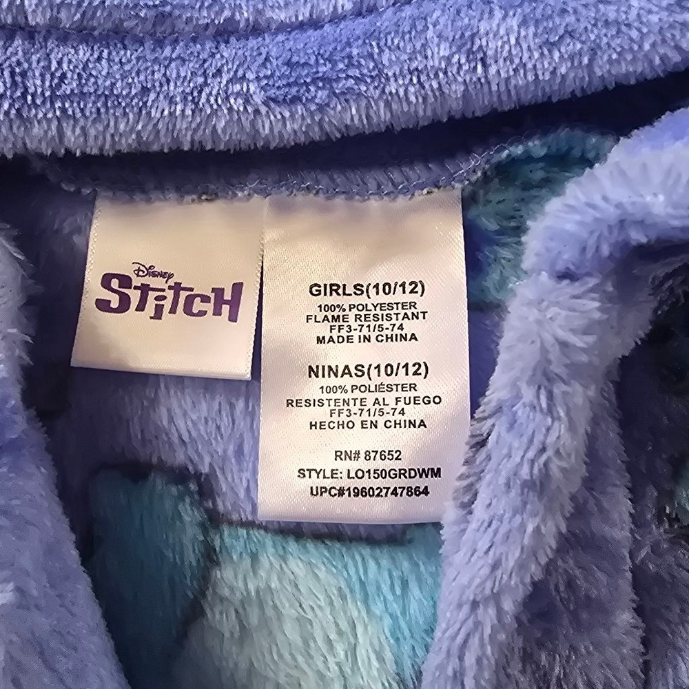 Girls Disney Stitch Robe Blue Pink Fleece Pajama Size 10 - Picture 2 of 3